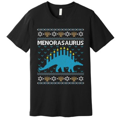 Funny Ugly Hanukkah Sweater Dinosaur Menorah Dino  Premium T-Shirt