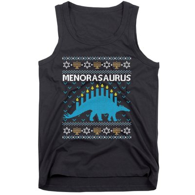 Funny Ugly Hanukkah Sweater Dinosaur Menorah Dino  Tank Top