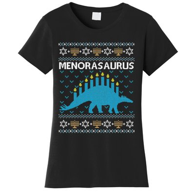 Funny Ugly Hanukkah Sweater Dinosaur Menorah Dino  Women's T-Shirt