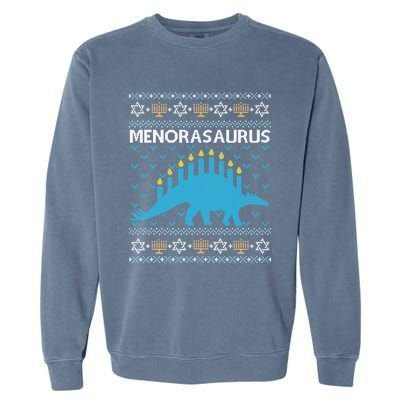 Funny Ugly Hanukkah Sweater Dinosaur Menorah Dino  Garment-Dyed Sweatshirt