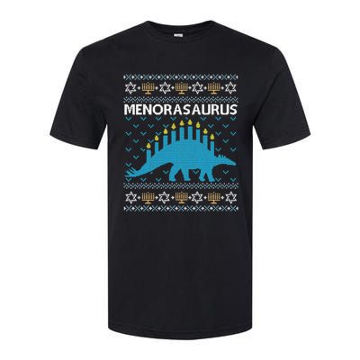 Funny Ugly Hanukkah Sweater Dinosaur Menorah Dino  Softstyle CVC T-Shirt