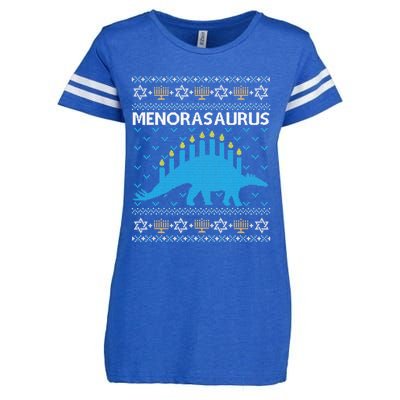 Funny Ugly Hanukkah Sweater Dinosaur Menorah Dino  Enza Ladies Jersey Football T-Shirt