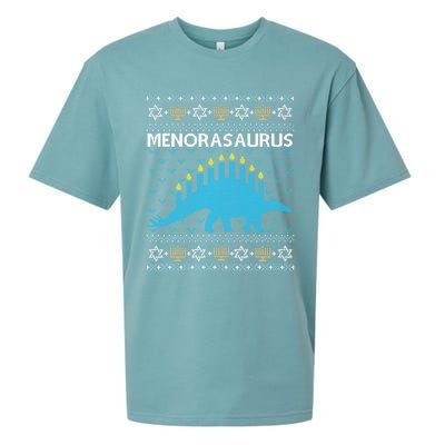 Funny Ugly Hanukkah Sweater Dinosaur Menorah Dino  Sueded Cloud Jersey T-Shirt