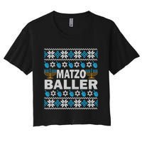 Funny Ugly Hanukkah Sweater Matzo Baller Matzah Jewish  Women's Crop Top Tee