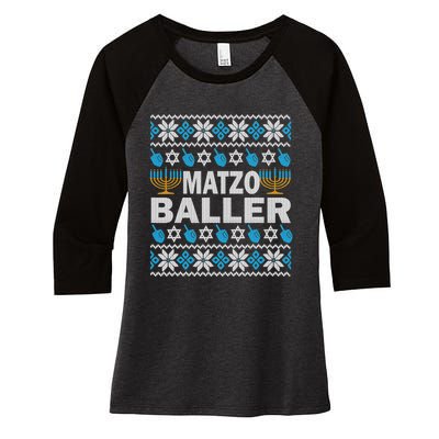 Funny Ugly Hanukkah Sweater Matzo Baller Matzah Jewish  Women's Tri-Blend 3/4-Sleeve Raglan Shirt