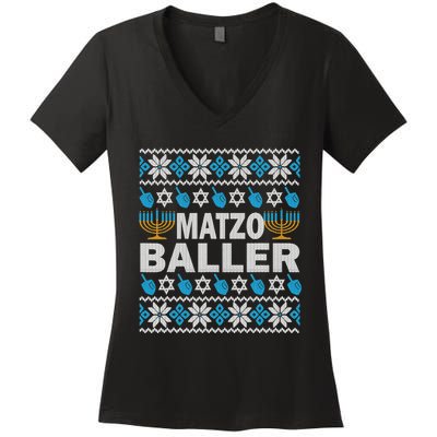 Funny Ugly Hanukkah Sweater Matzo Baller Matzah Jewish  Women's V-Neck T-Shirt