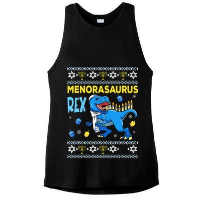 Funny Ugly Hanukkah Sweater Menorasaurus Rex Menorah  Ladies PosiCharge Tri-Blend Wicking Tank