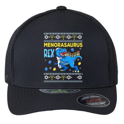 Funny Ugly Hanukkah Sweater Menorasaurus Rex Menorah  Flexfit Unipanel Trucker Cap