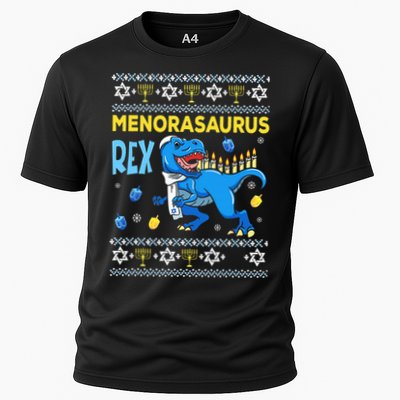 Funny Ugly Hanukkah Sweater Menorasaurus Rex Menorah  Performance Shirt