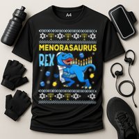 Funny Ugly Hanukkah Sweater Menorasaurus Rex Menorah  Performance Shirt