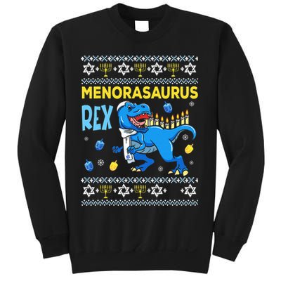 Funny Ugly Hanukkah Sweater Menorasaurus Rex Menorah  Sweatshirt