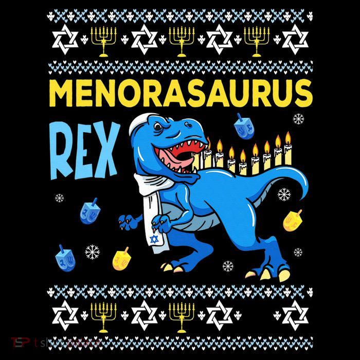 Funny Ugly Hanukkah Sweater Menorasaurus Rex Menorah  Sweatshirt