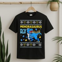 Funny Ugly Hanukkah Sweater Menorasaurus Rex Menorah  T-Shirt