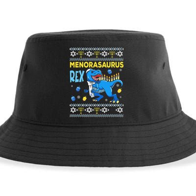 Funny Ugly Hanukkah Sweater Menorasaurus Rex Menorah  Sustainable Bucket Hat