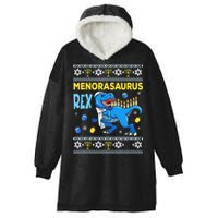 Funny Ugly Hanukkah Sweater Menorasaurus Rex Menorah  Hooded Wearable Blanket