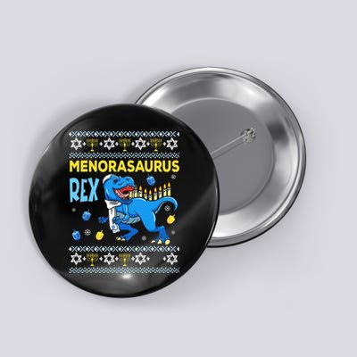 Funny Ugly Hanukkah Sweater Menorasaurus Rex Menorah  Button