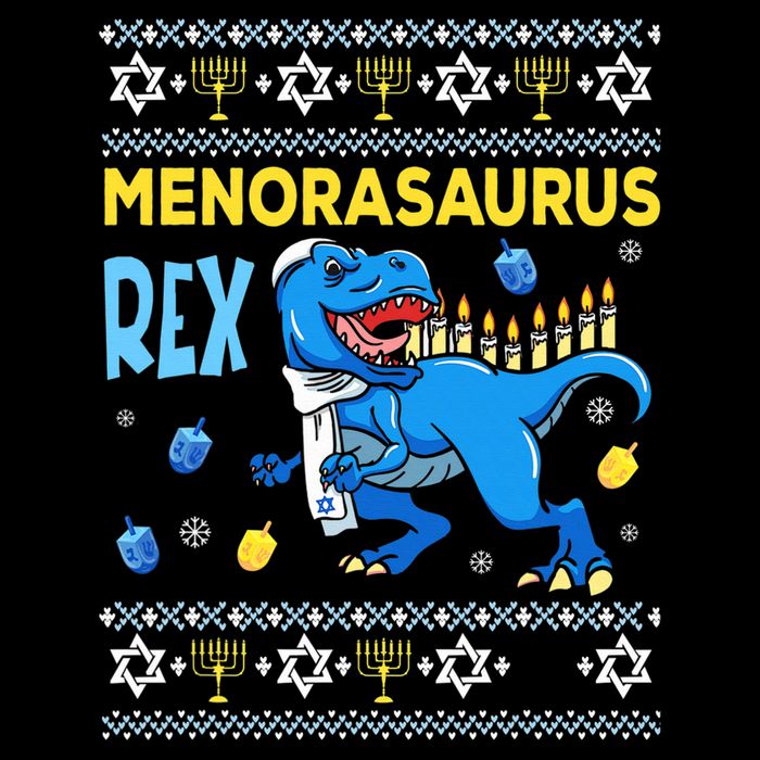 Funny Ugly Hanukkah Sweater Menorasaurus Rex Menorah  7-Panel Snapback Hat