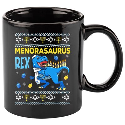 Funny Ugly Hanukkah Sweater Menorasaurus Rex Menorah  11oz C Handle Ceramic Mug