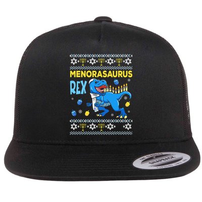 Funny Ugly Hanukkah Sweater Menorasaurus Rex Menorah  Flatbill Hat