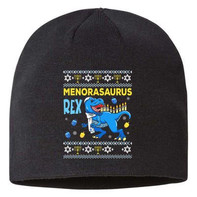 Funny Ugly Hanukkah Sweater Menorasaurus Rex Menorah  Sustainable Beanie