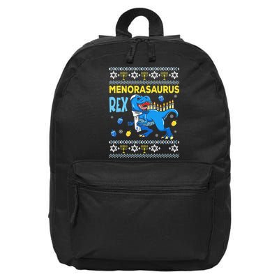 Funny Ugly Hanukkah Sweater Menorasaurus Rex Menorah  16 in Basic Backpack