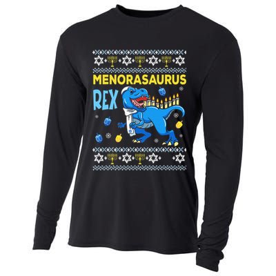 Funny Ugly Hanukkah Sweater Menorasaurus Rex Menorah  Cooling Performance Long Sleeve Crew