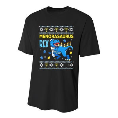 Funny Ugly Hanukkah Sweater Menorasaurus Rex Menorah  Youth Performance Sprint T-Shirt