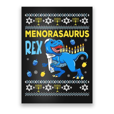 Funny Ugly Hanukkah Sweater Menorasaurus Rex Menorah  Poster