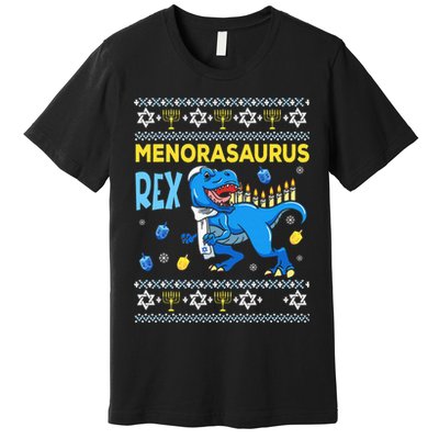 Funny Ugly Hanukkah Sweater Menorasaurus Rex Menorah  Premium T-Shirt