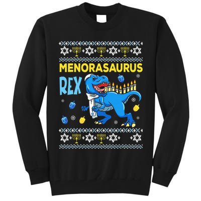Funny Ugly Hanukkah Sweater Menorasaurus Rex Menorah  Tall Sweatshirt