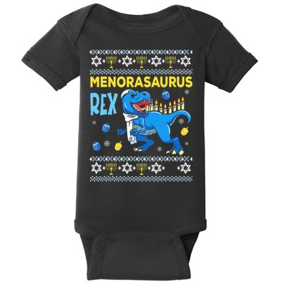 Funny Ugly Hanukkah Sweater Menorasaurus Rex Menorah  Baby Bodysuit