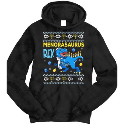 Funny Ugly Hanukkah Sweater Menorasaurus Rex Menorah  Tie Dye Hoodie