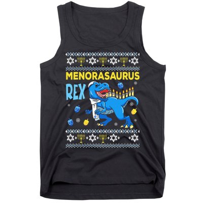 Funny Ugly Hanukkah Sweater Menorasaurus Rex Menorah  Tank Top