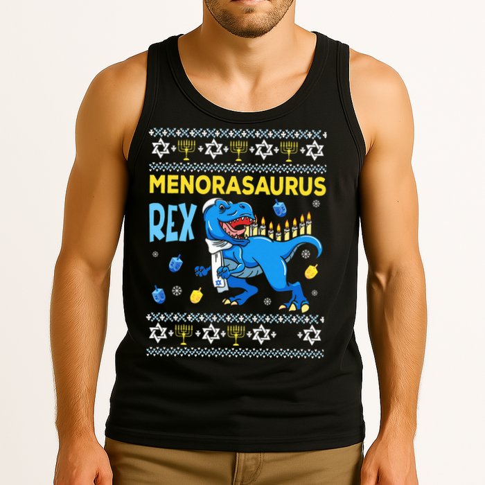 Funny Ugly Hanukkah Sweater Menorasaurus Rex Menorah  Tank Top