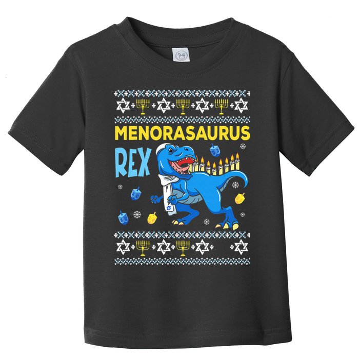 Funny Ugly Hanukkah Sweater Menorasaurus Rex Menorah  Toddler T-Shirt