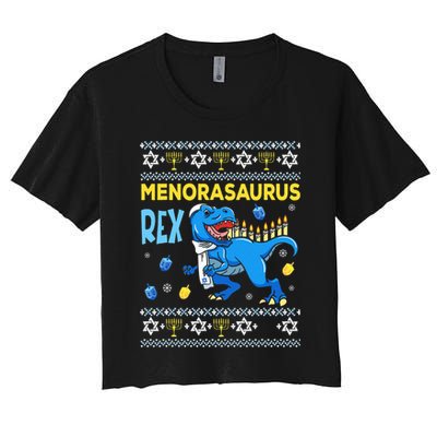 Funny Ugly Hanukkah Sweater Menorasaurus Rex Menorah  Crop Top