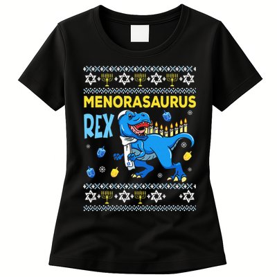 Funny Ugly Hanukkah Sweater Menorasaurus Rex Menorah  Womens T-Shirt