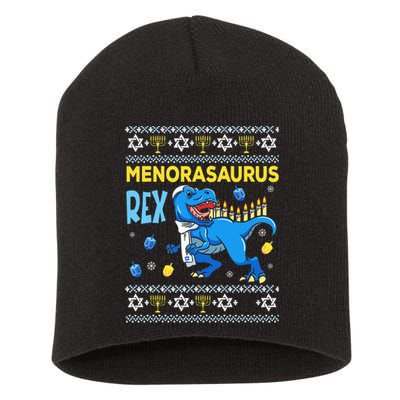 Funny Ugly Hanukkah Sweater Menorasaurus Rex Menorah  Short Acrylic Beanie