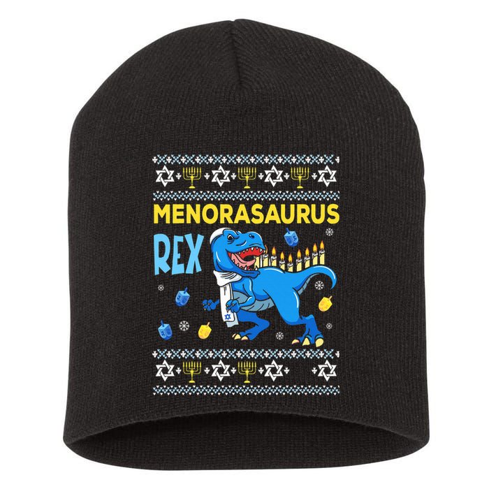 Funny Ugly Hanukkah Sweater Menorasaurus Rex Menorah  Short Acrylic Beanie