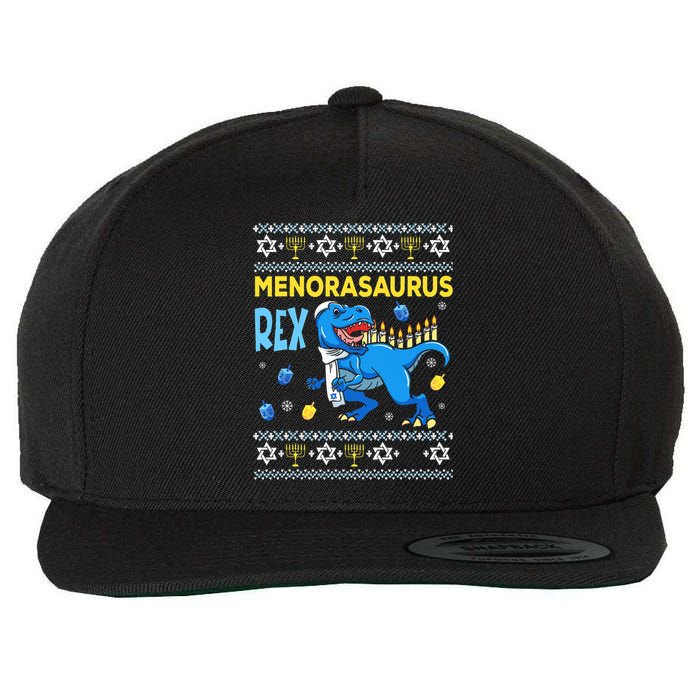 Funny Ugly Hanukkah Sweater Menorasaurus Rex Menorah  Wool Snapback Cap