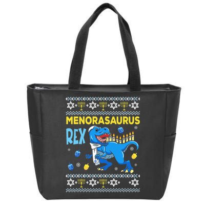Funny Ugly Hanukkah Sweater Menorasaurus Rex Menorah  Zip Tote Bag
