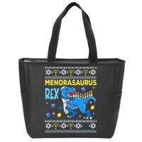 Funny Ugly Hanukkah Sweater Menorasaurus Rex Menorah  Zip Tote Bag
