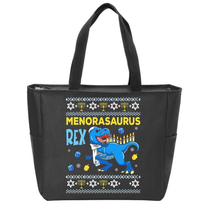 Funny Ugly Hanukkah Sweater Menorasaurus Rex Menorah  Zip Tote Bag