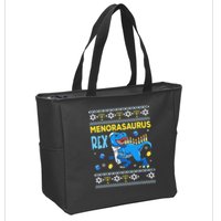 Funny Ugly Hanukkah Sweater Menorasaurus Rex Menorah  Zip Tote Bag