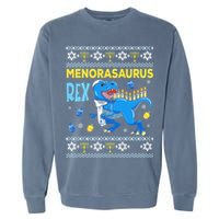 Funny Ugly Hanukkah Sweater Menorasaurus Rex Menorah  Garment-Dyed Sweatshirt
