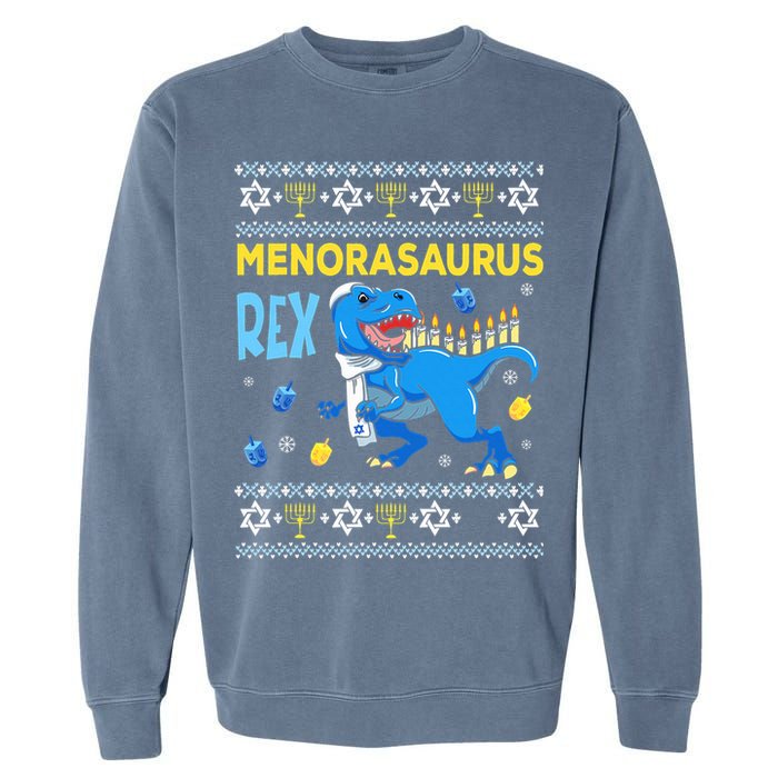 Funny Ugly Hanukkah Sweater Menorasaurus Rex Menorah  Garment-Dyed Sweatshirt