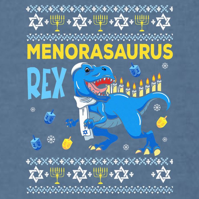 Funny Ugly Hanukkah Sweater Menorasaurus Rex Menorah  Garment-Dyed Sweatshirt