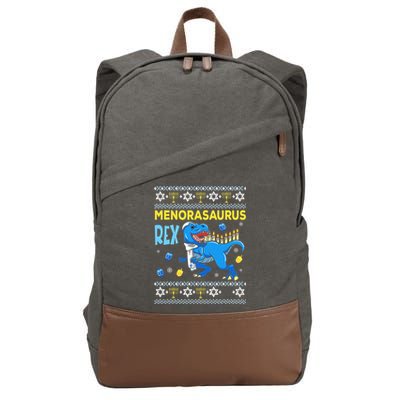 Funny Ugly Hanukkah Sweater Menorasaurus Rex Menorah  Cotton Canvas Backpack