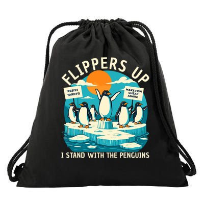 Flippers Up I Stand With The Penguins Drawstring Bag