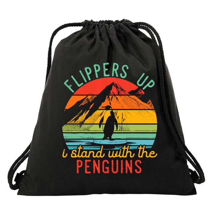 Flippers Up I Stand With The Penguins Funny Penguin  Drawstring Bag